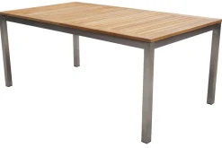 STERN Cardiff Garten-Essgruppe, silber/taupe, Edelstahl/Teak, Tisch 200/300 x 100 cm, 6 Stapelsessel, FSC®-zertifiziertes Produkt