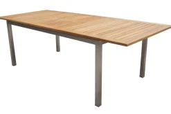 STERN Cardiff Garten-Essgruppe, silber/taupe, Edelstahl/Teak, Tisch 200/300 x 100 cm, 6 Stapelsessel, FSC®-zertifiziertes Produkt