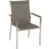 STERN Cardiff Garten-Essgruppe, silber/taupe, Edelstahl/Teak, Tisch 200 x 100 cm, 6 Stapelsessel