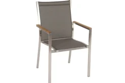STERN Cardiff Garten-Essgruppe, silber/taupe, Edelstahl/Teak, Tisch 200 x 100 cm, 6 Stapelsessel