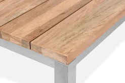 STERN Cardiff Garten-Essgruppe, silber/taupe, Edelstahl/Teak, Tisch 200 x 100 cm, 6 Stapelsessel
