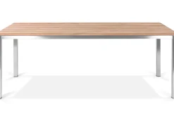 STERN Cardiff Garten-Essgruppe, silber/taupe, Edelstahl/Teak, Tisch 200 x 100 cm, 6 Stapelsessel