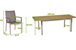 STERN Cardiff Garten-Essgruppe, silber/silbergrau, Edelstahl/Textilen/Teak, 160/220 x 90 cm, Butterfly-Auszug, 6 Stapelsessel