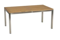 STERN Cardiff Garten-Essgruppe, silber/silbergrau, Edelstahl/Textilen/Teak, 160/220 x 90 cm, Butterfly-Auszug, 6 Stapelsessel