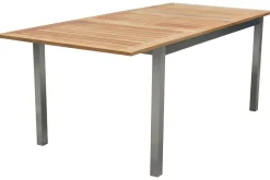 STERN Cardiff Garten-Essgruppe, silber/silbergrau, Edelstahl/Teak, Tisch 150/200 x 90 cm, 6 Stapelsessel