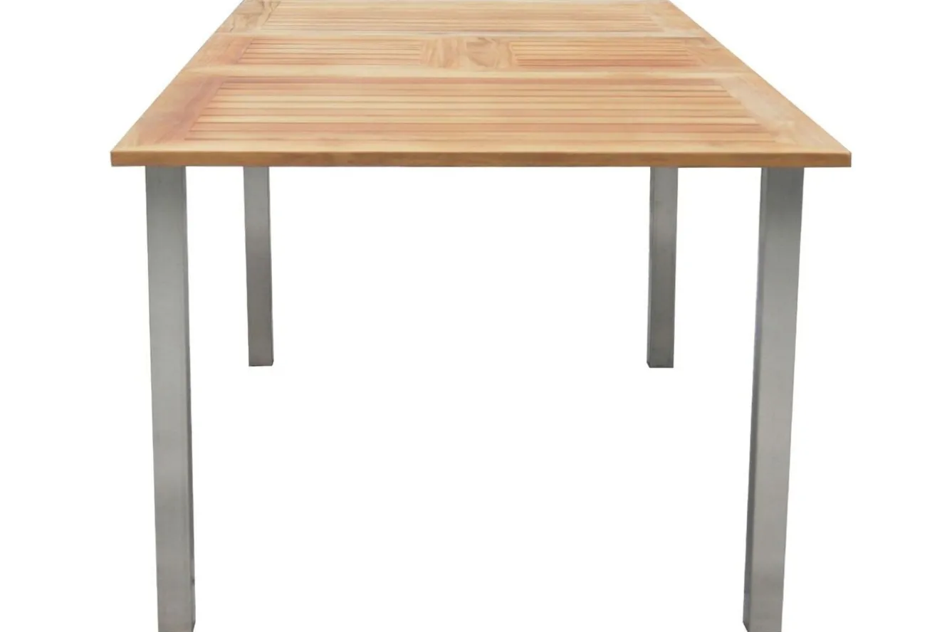 STERN Cardiff Garten-Essgruppe, silber/silbergrau, Edelstahl/Teak, Tisch 150/200 x 90 cm, 6 Stapelsessel