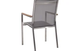 STERN Cardiff Garten-Essgruppe, silber/silbergrau, Edelstahl/Teak, Tisch 150/200 x 90 cm, 6 Stapelsessel