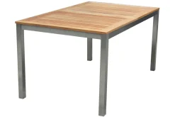 STERN Cardiff Garten-Essgruppe, silber/silbergrau, Edelstahl/Teak, Tisch 150/200 x 90 cm, 6 Stapelsessel