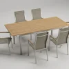 STERN Cardiff Garten-Essgruppe, silber/taupe, Edelstahl/Textilen/Teakholz, 162/220 x 90 cm, 6 Stapelsessel, Butterfly-Auszug