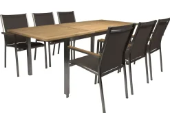 STERN Cardiff Garten-Essgruppe, taupe/grau, Edelstahl/Textil, 162/220 x 90 cm, 6 Pers., Teakholz