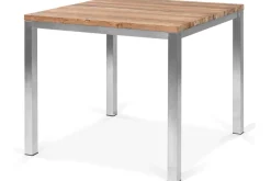 STERN Cardiff Garten-Essgruppe, silber/taupe, Edelstahl/recyceltes Teak, Tisch 90 x 90 cm, 4 Stapelsessel, FSC®-zertifiziertes Produkt