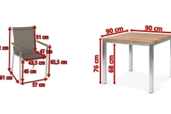 STERN Cardiff Garten-Essgruppe, silber/taupe, Edelstahl/recyceltes Teak, Tisch 90 x 90 cm, 4 Stapelsessel, FSC®-zertifiziertes Produkt
