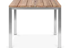 STERN Cardiff Garten-Essgruppe, silber/taupe, Edelstahl/recyceltes Teak, Tisch 90 x 90 cm, 4 Stapelsessel, FSC®-zertifiziertes Produkt