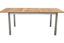 STERN Cardiff Garten-Essgruppe, silber/taupe, Edelstahl/Teak, Tisch 150/200 x 90 cm, 6 Stapelsessel