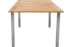 STERN Cardiff Garten-Essgruppe, silber/taupe, Edelstahl/Teak, Tisch 150/200 x 90 cm, 6 Stapelsessel