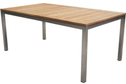 STERN Cardiff Garten-Essgruppe, silber/silbergrau, Edelstahl/Teak, Tisch 180/240 x 100 cm, 6 Stapelsessel, FSC®-zertifiziertes Produkt