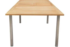 STERN Cardiff Garten-Essgruppe, silber/silbergrau, Edelstahl/Teak, Tisch 180/240 x 100 cm, 6 Stapelsessel, FSC®-zertifiziertes Produkt