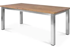 STERN Cardiff Garten-Essgruppe, silber/silbergrau, Edelstahl/recyceltes Teak, Tisch 200/260 x 100 cm, 6 Stapelsessel, FSC®-zertifiziertes Produkt
