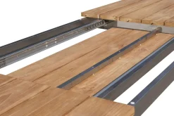 STERN Cardiff Garten-Essgruppe, silber/silbergrau, Edelstahl/Teak, Tisch 220/340 x 100 cm, 6 Stapelsessel, FSC®-zertifiziertes Produkt