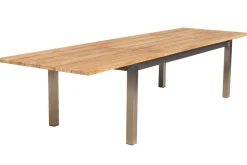 STERN Cardiff Garten-Essgruppe, silber/silbergrau, Edelstahl/Teak, Tisch 220/340 x 100 cm, 6 Stapelsessel, FSC®-zertifiziertes Produkt