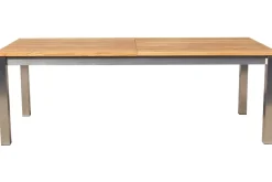 STERN Cardiff Garten-Essgruppe, silber/silbergrau, Edelstahl/Teak, Tisch 220/340 x 100 cm, 6 Stapelsessel, FSC®-zertifiziertes Produkt