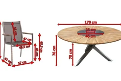 STERN Cardiff Garten-Essgruppe, silber/silbergrau, Edelstahl/Teak, Tisch Ø 170 cm, 6 Stapelsessel, FSC®-zertifiziertes Produkt
