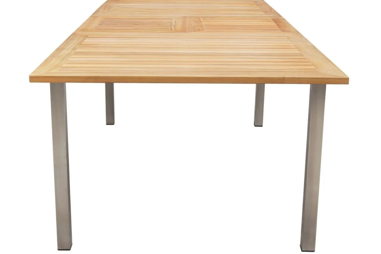 STERN Cardiff Garten-Essgruppe, silber/taupe, Edelstahl/Teak, Tisch 180/240 x 100 cm, 6 Stapelsessel, FSC®-zertifiziertes Produkt