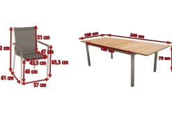STERN Cardiff Garten-Essgruppe, silber/taupe, Edelstahl/Teak, Tisch 180/240 x 100 cm, 6 Stapelsessel, FSC®-zertifiziertes Produkt
