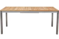 STERN Cardiff Garten-Essgruppe, silber/taupe, Edelstahl/Teak, Tisch 180/240 x 100 cm, 6 Stapelsessel, FSC®-zertifiziertes Produkt