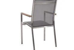 STERN Cardiff Sessel, silbergrau, Edelstahl/Textil, 57 x 61 x 92 cm, stapelbar, Teak Armlehnen