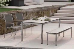 STERN Cardiff Stapelsessel, silber/taupe, Edelstahl/Textil, ca. 61x57x92 cm, Armlehnen Teak
