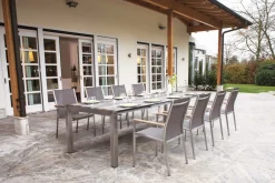 STERN Cardiff Stapelsessel, silber/taupe, Edelstahl/Textil, ca. 61x57x92 cm, Armlehnen Teak