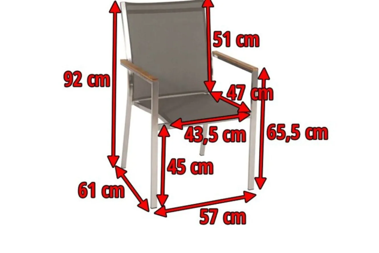 STERN Cardiff Stapelsessel, silber/taupe, Edelstahl/Textil, ca. 61x57x92 cm, Armlehnen Teak
