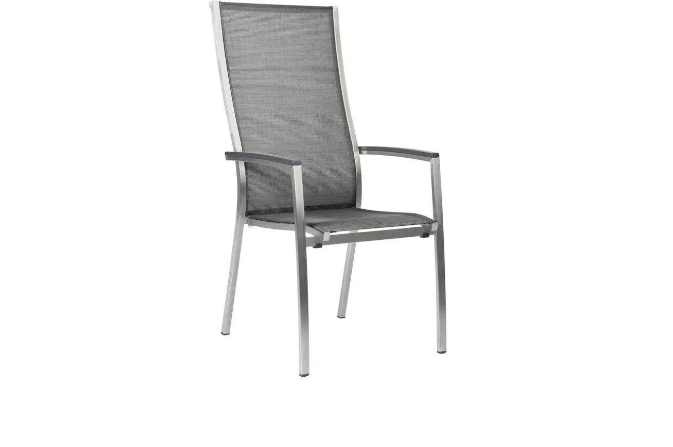 STERN Cardiff Stapelsessel, silbergrau, Edelstahl/Textil/Aluminiumarmlehnen, 68,5x56x110 cm, stapelbar