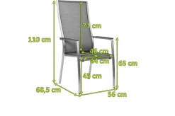 STERN Cardiff Stapelsessel, silbergrau, Edelstahl/Textil/Aluminiumarmlehnen, 68,5x56x110 cm, stapelbar