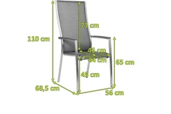 STERN Cardiff Stapelsessel, silbergrau, Edelstahl/Textil/Aluminiumarmlehnen, 68,5x56x110 cm, stapelbar