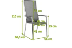 STERN Cardiff Stapelsessel, silbergrau, Edelstahl/Textil/Aluminiumarmlehnen, 68,5x56x110 cm, stapelbar