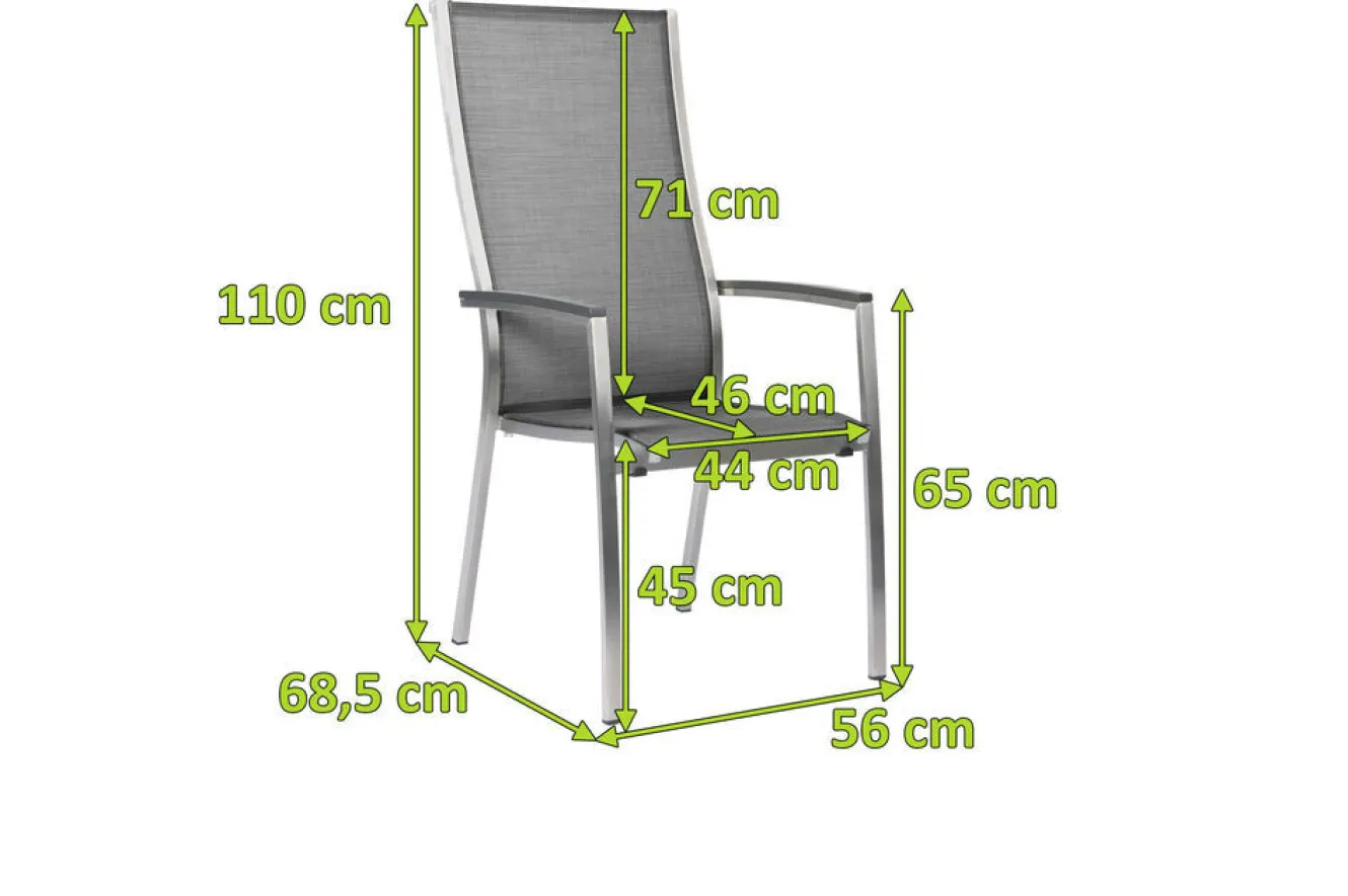 STERN Cardiff Stapelsessel, silbergrau, Edelstahl/Textil/Aluminiumarmlehnen, 68,5x56x110 cm, stapelbar