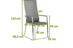 STERN Cardiff Stapelsessel, silbergrau, Edelstahl/Textil/Armlehnen aus Teak, 68,5x56x110 cm, stapelbar