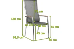 STERN Cardiff Stapelsessel, silbergrau, Edelstahl/Textil/Armlehnen aus Teak, 68,5x56x110 cm, stapelbar