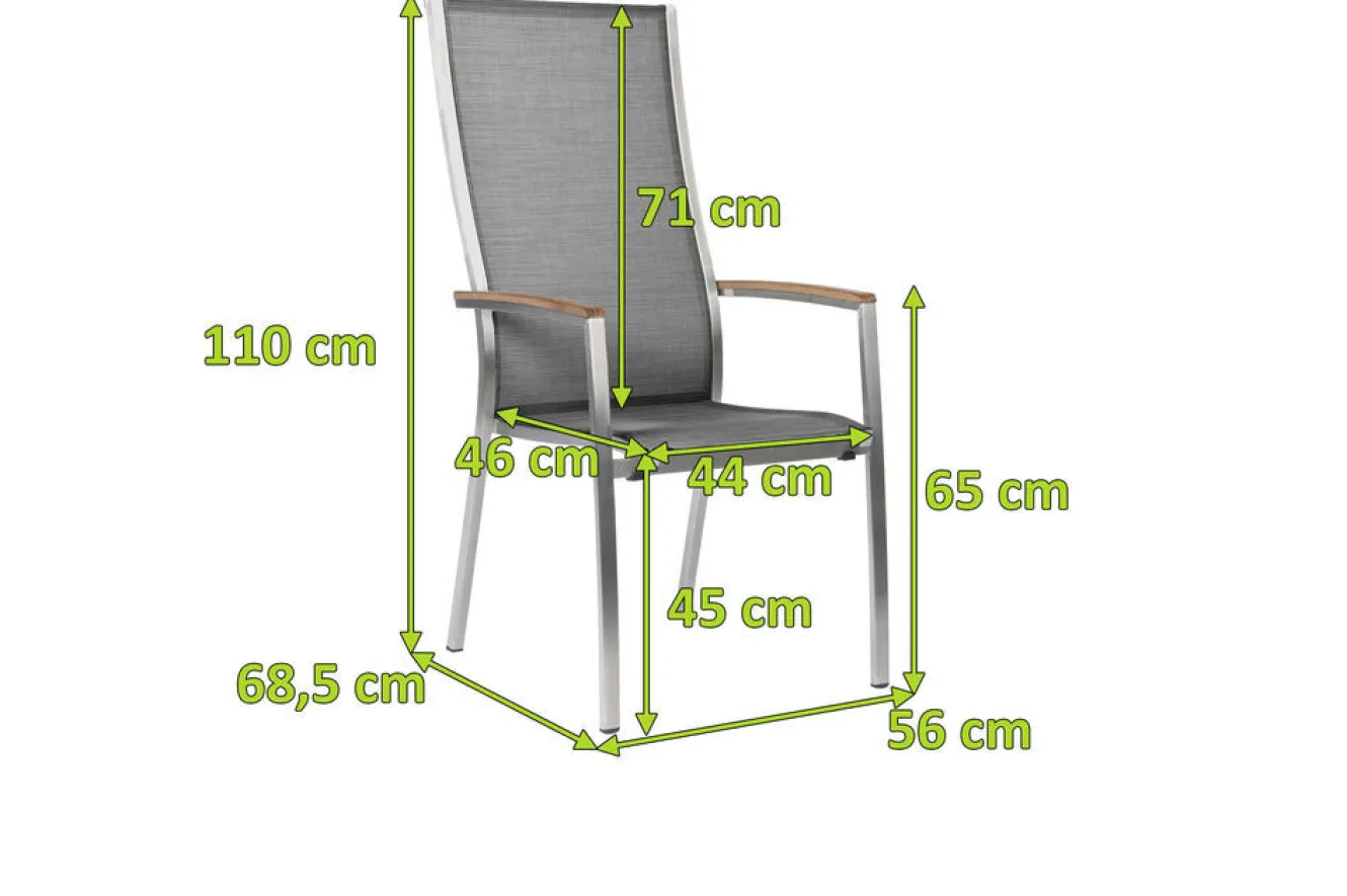 STERN Cardiff Stapelsessel, silbergrau, Edelstahl/Textil/Armlehnen aus Teak, 68,5x56x110 cm, stapelbar