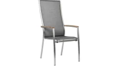 STERN Cardiff Stapelsessel, silbergrau, Edelstahl/Textil/Armlehnen aus Teak, 68,5x56x110 cm, stapelbar