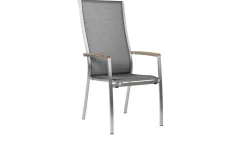 STERN Cardiff Stapelsessel, silbergrau, Edelstahl/Textil/Armlehnen aus Teak, 68,5x56x110 cm, stapelbar