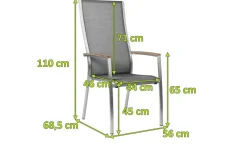 STERN Cardiff Stapelsessel, silbergrau, Edelstahl/Textil/Armlehnen aus Teak, 68,5x56x110 cm, stapelbar