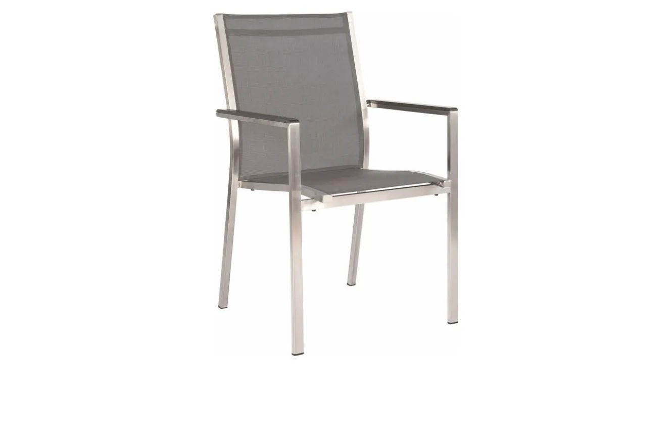 STERN Cardiff Stapelsessel, silbergrau, Edelstahl/Textil/Aluminiumarmlehnen, 61x57x92 cm, stapelbar