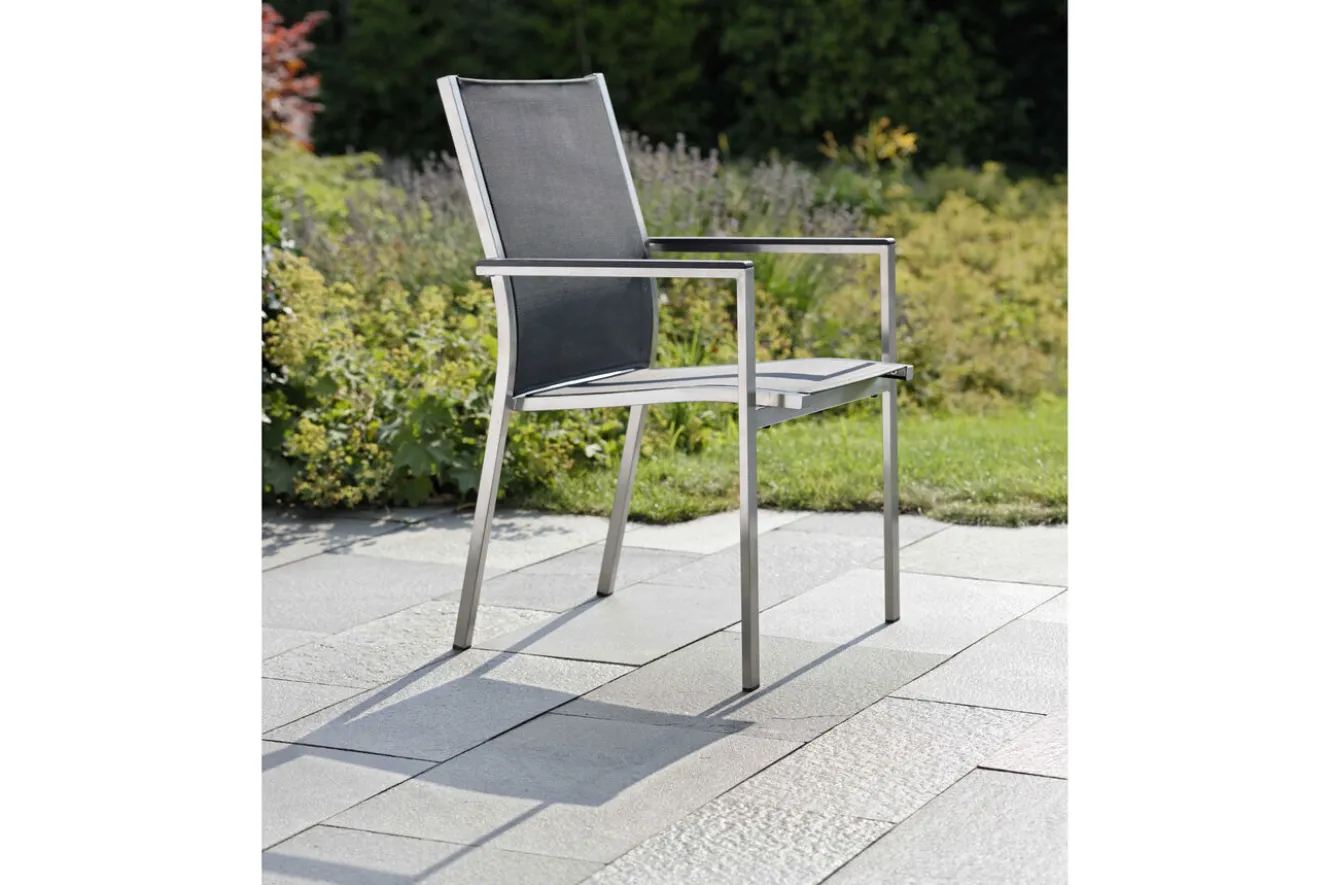 STERN Cardiff Stapelsessel, silbergrau, Edelstahl/Textil/Aluminiumarmlehnen, 61x57x92 cm, stapelbar