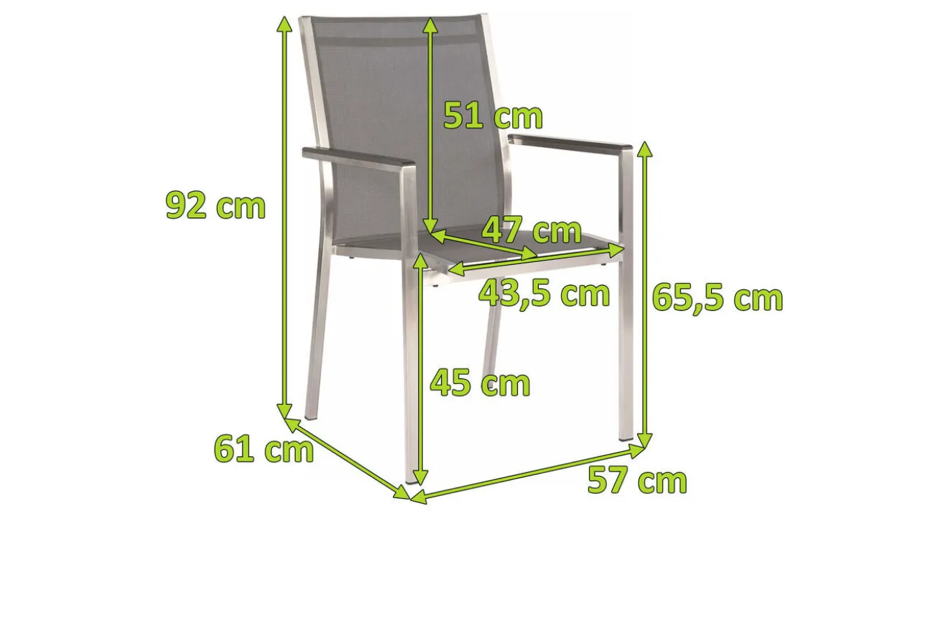 STERN Cardiff Stapelsessel, silbergrau, Edelstahl/Textil/Aluminiumarmlehnen, 61x57x92 cm, stapelbar