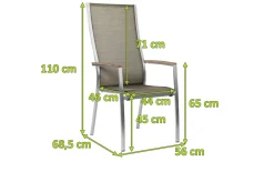 STERN Cardiff Stapelsessel, silber/taupe, Edelstahl/Textil/Armlehnen aus Teak, 68,5x56x110 cm, stapelbar