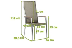STERN Cardiff Stapelsessel, silber/taupe, Edelstahl/Textil/Armlehnen aus Teak, 68,5x56x110 cm, stapelbar
