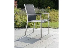 STERN Garten-Essgruppe, silber/grau, Edelstahl/Textil/Alu/Glaskeramik, Tisch Ø150cm, 5 Stapelsessel